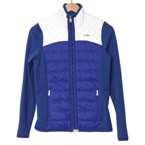 Lauren Ralph Lauren Active Quilted Jacket Blue White Coat Full Zipper Stretch - Picture 2 of 7